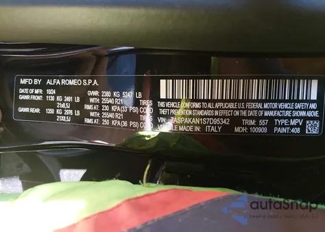 2025 Alfa Romeo Stelvio Sprint Awd from USA, damaged, VIN ZASPAKAN1S7D95342